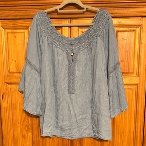 Denim look cold shoulder tunic